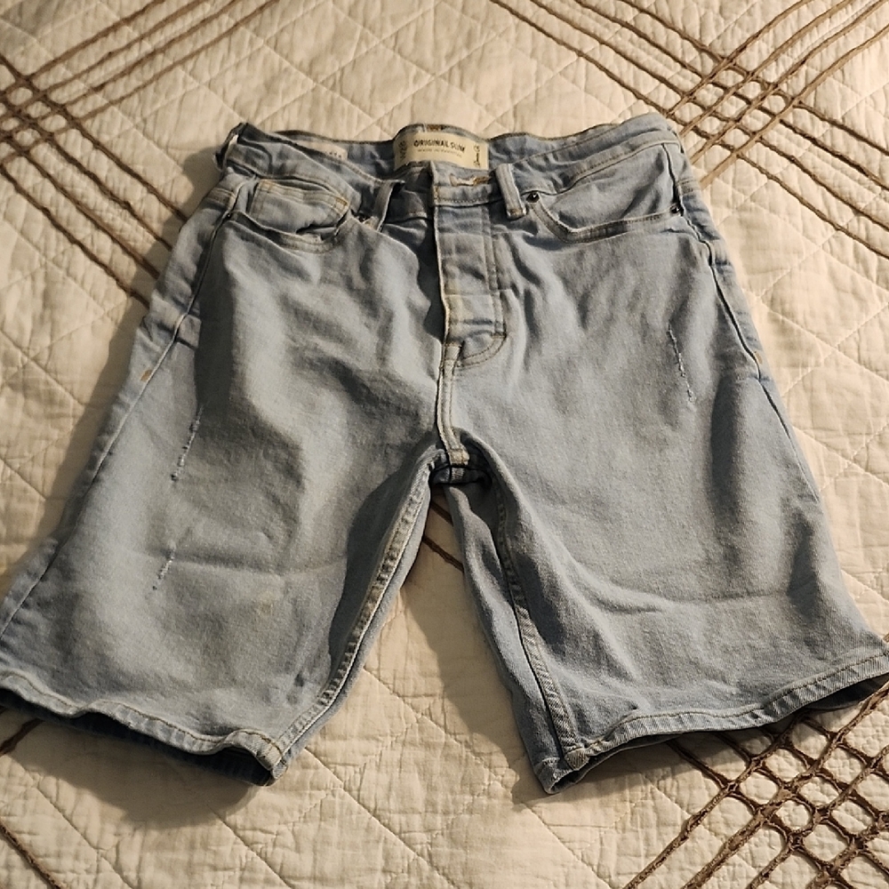 Denim&Co Light Blue Jean Distressed Shorts